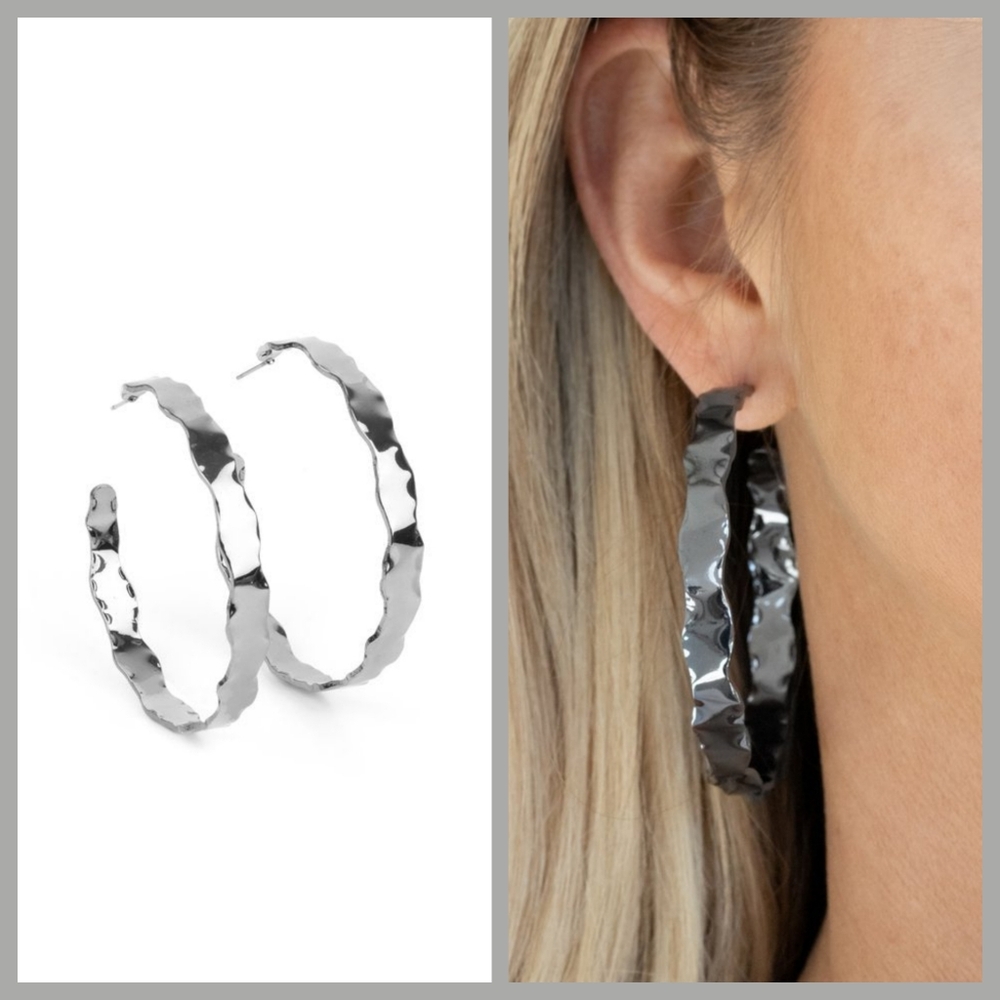 Dark Silvertone Hoop Earrings NWT